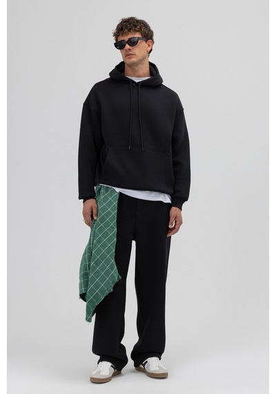 Vamos Basic Oversize Kapüşonlu Sweatshirt Siyah
