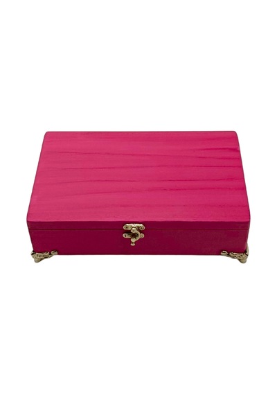 Doğal Ahşap Takı Kutusu Ahşap Saklama Kutusu Beyaz Çam Pembe Boy:20cm En:12cm Yük:6cm