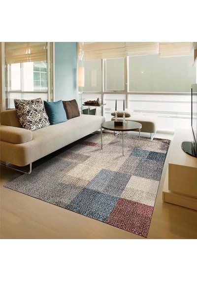 Apelia Kadife Pamuk Tabanlı Yıkanabilen Kaydırmaz Antibakteriyel Salon Halısı 140x200 Çok Renkli