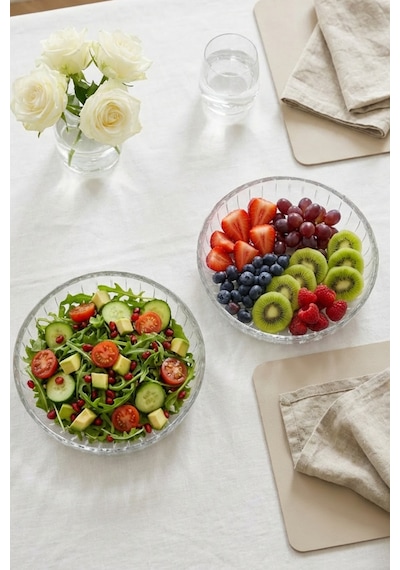 Selen Concept Sieana Model El Yapımı Cam Salata Ve Meyve Kasesi 2'li Set Şeffaf