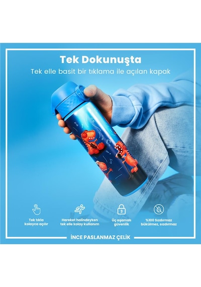 Ion8 - Paslanmaz Çelik İnce Suluk - Şarkıcı Dinozor - 600 Ml - Sızdırmaz Çok Renkli