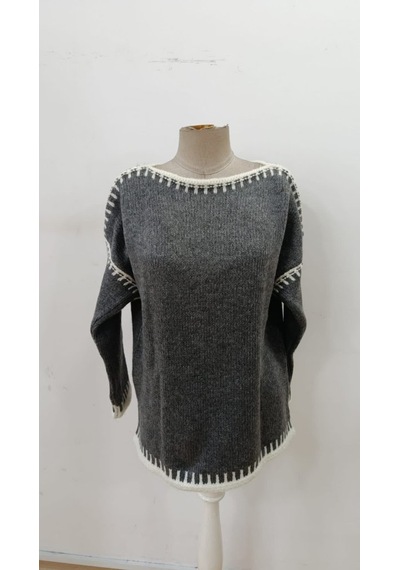 Bhrwear Kadın Uzun Kollu Kayık Yaka Triko Bluz Renkli