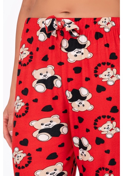 Kompedan Kadın Süet Kalpli Ayıcık Desenli Pijama Tek Alt Desen 16