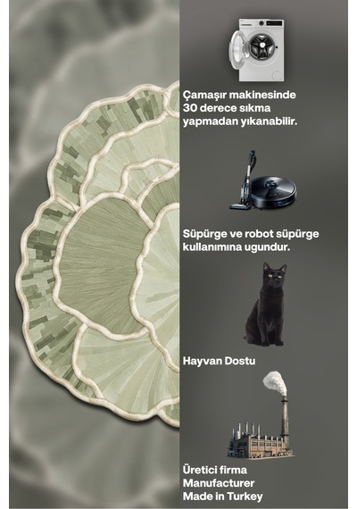 Sdt Yeşil Renkli Modern Organik Formlu Pastel Minimalist Dokuma Taban Dekoratif Halı Sdt1354