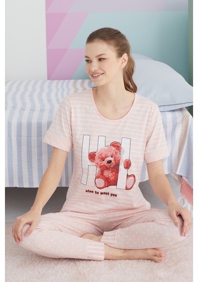 Siyah İnci Pamuklu Örme Pijama Takım 24113155 Çok Renkli