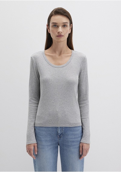 Mavi - Uzun Kollu Gri Basic Tişört 1613323-83096 Gri