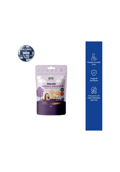 Ots Organik Üzümlü Bisküvi 55 Gr Organik Sertifikalı, Pestisit Analizli 55 G