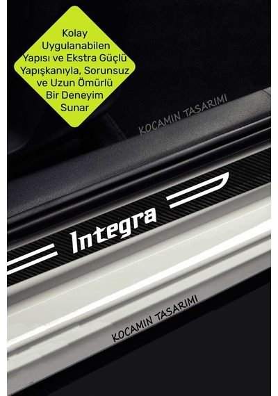 Honda Integra Yazılı Siyah Karbon Kapı Eşiği Dekoratif Kapı Koruma Beyaz Yazılı 4 Parça Honda Integra