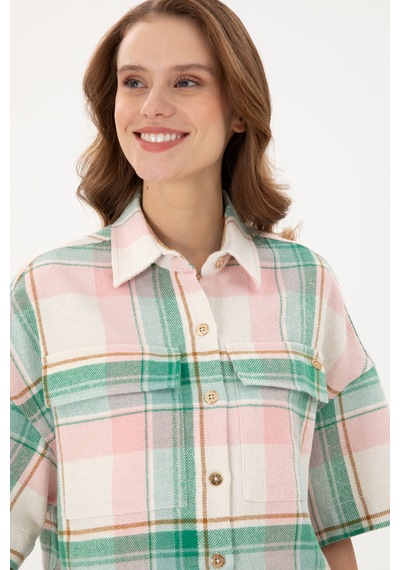 U.s. Polo Assn. Kadın Somon Gömlek Desenli 50289839-vr047 Somon
