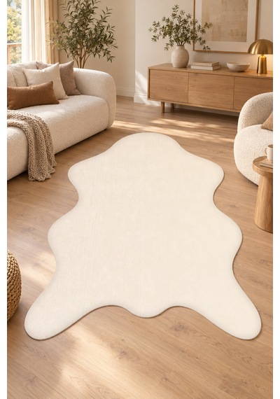 Rokan Peluş Post Şeklinde Halı Krem Salon Antre Yumuşak Kaymaz Taban Yıkanabilir Modern Polyester Halı