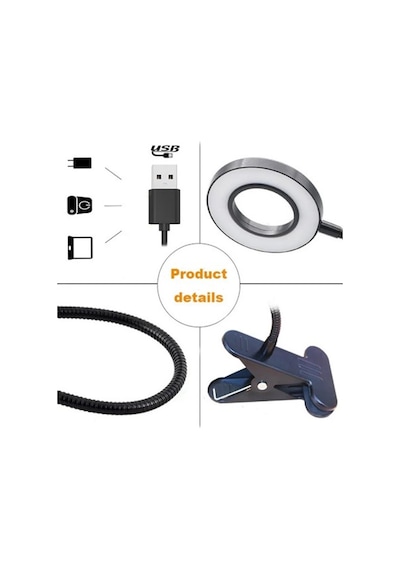 Kıskaçlı 3 Renk Masa Lambası Işık Şiddeti Rengi Ayarlanabilir Usb