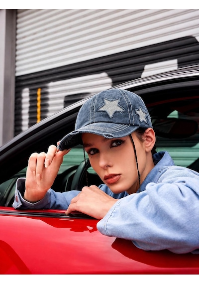 Valkyrie Vintage Lacivert Yıldız Nakışlı Şapka Unisex Eskitme Baseball Cap Ayarlanabilir Pamuk Günlük Spor Şapka