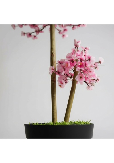 Luxdecor Yapay Sakura Ağacı - Pembe Bahar Esintisi 100 Cm Siyah Plastik Saksı Pembe