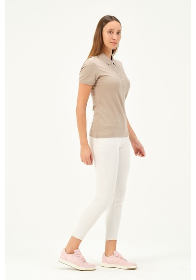 Msw Kadın Kısa Kollu Regular Fit Polo Yaka T-shirt Vizon