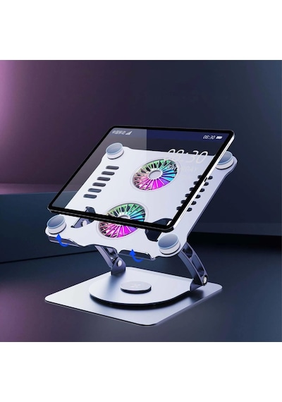 St-801d Çift Fanlı Alüminyum Katlanabilir 360 Derece Dönebilir Laptop Dizüstü Apple Uyumlu MacBook Standı S
