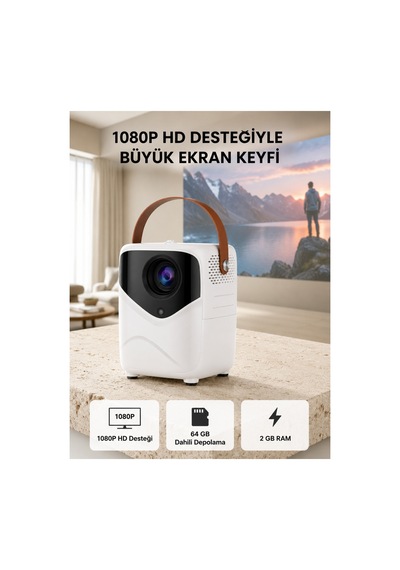 Astraltech Taşınabilir Akıllı 1080p Projektör 64gb Hafıza, 2gb Ram, Full Hd Görüntü, Kumandalı Yen