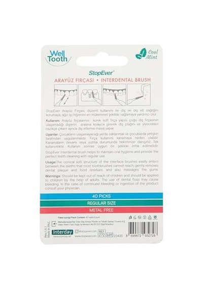 Stopever Well Tooth Arayüz Fırçası, Normal Boy, Beyaz & Yeşil, 3 Paket, 120 Adet