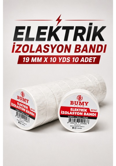 Elektrik İzolasyon Bandı Beyaz - 19 Mm X 10 Yds - 10 Lu Paket