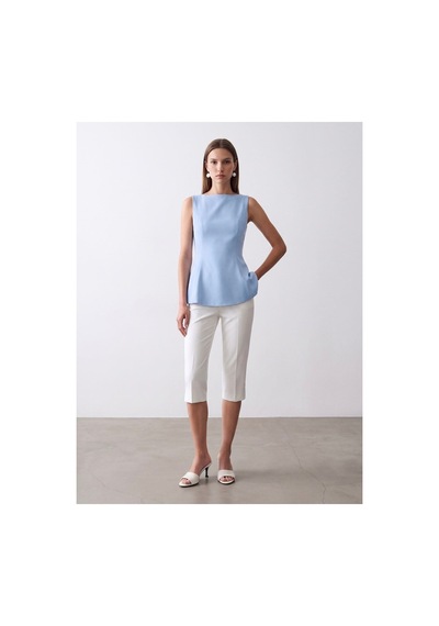 Dilvin 50281 Peplum Top-açık Mavi-16456