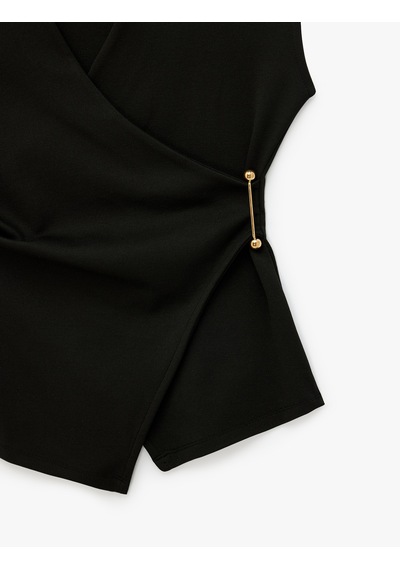 Koton Slim Fit Metal Aksesuarlı V Yaka Kruvaze Yelek Siyah 7wak30014ek