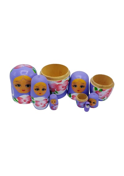 Ahşap Matruşka Bebek Altılı Set Mor