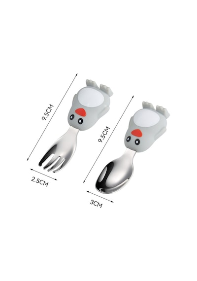 Penguen Figürlü Premium Çocuk Bpa Free Silikon Sap Paslanmaz Çelik Uçlu Çatal-kaşık Set 9+ Ay