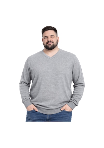 Battalmoda Erkek Büyük Beden Gri V Yaka Triko Kazak 3xl-4xl-5xl-6xl