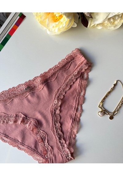 Arlet Kadın Pamuklu Rahat Günlük Kullanım Dantelli Slip/külot Li Gül Kurusu