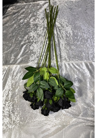 Kaliteli 10 Lu Siyah Yapay Kadife Gül Ev Vazo Dekor Süsü Özel Gün Çiçeği Yapay Çiçek 45-50 Cm Siyah - 929118804 Siyah