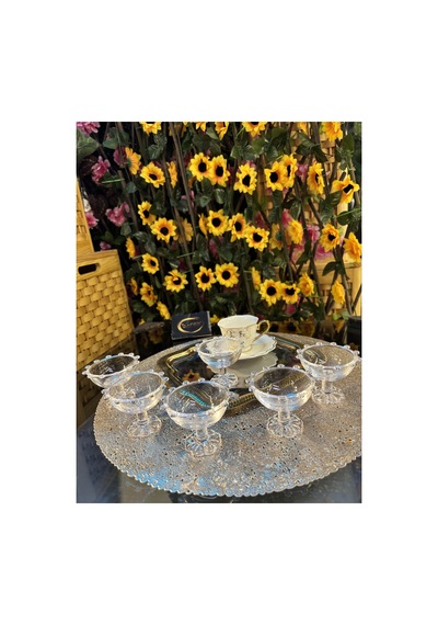 6 Parça Ayaklı Papatya Cam Lokumluk, Sunumluk, Kahve Yanı Dekorasyon, Ayaklı Mini Cup, Boncuklu Cup Şeffaf