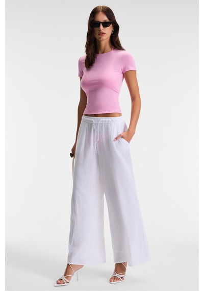 Ethıquet TARELIA Kadın Bisiklet Yaka Kısa Kollu Slim Pembe T-Shirt