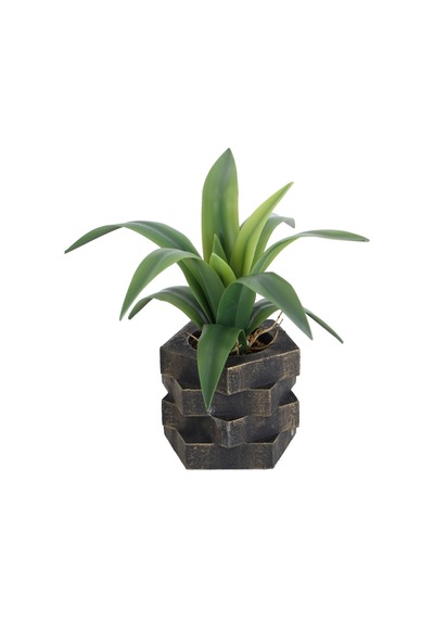 Yapay Çiçek Deposu Ahşap Çark Model Saksıda Yapay Sukulent 17 Cm