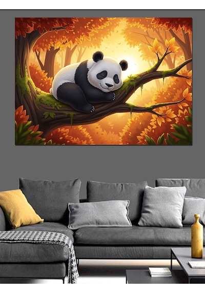 Ağaçta Uyuyan Küçük Panda Dekoratif Kanvas - Mdf Ahşap Tablo