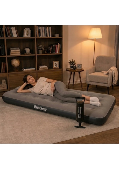 Bestway Single Tek Kişilik Şişme Yatak + El Pompası 185x76x22cm 671gy Bw150 Gri
