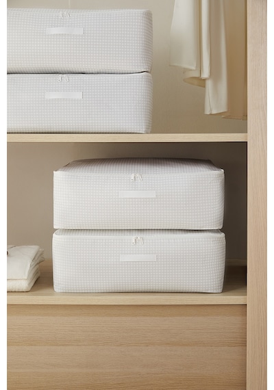 Home Wave 4'lü Büyük Boy Gri Pötikare Baza Altı Hurç Set 62 x 46 x 22 cm
