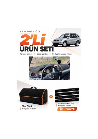 E-biz Toyota Rav4 2000-2005 Uyumlu Torpido Örtüsü + Tay Tüyü Çanta - Siyah-kahverengi - To022