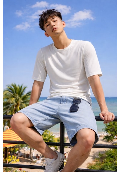 Tarz Cool Erkek Jakarlı Oversize Tişört Bisiklet Yaka Rahat Kalıp Yazlık Basic T-shirt Beyaz