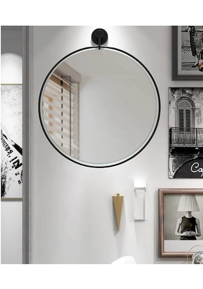 MetaQuartz Aksesuar (Büyük Boy-60*80 cm)Massive Duvar Ayna, Sarkaçlı Metal Ayna, Siyah