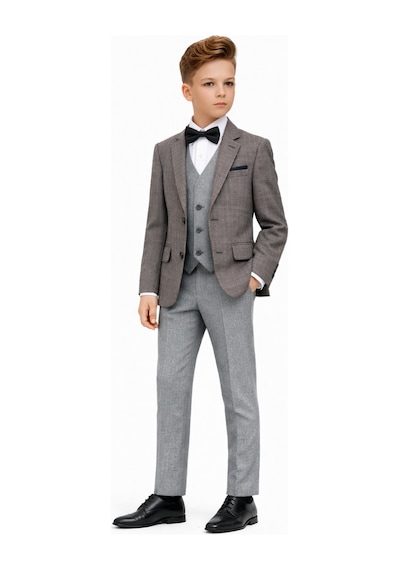 Ahengim Erkek Çocuk Slim Fit Dokulu Çizgili Spor Takım Elbise Ak195-196 Gri