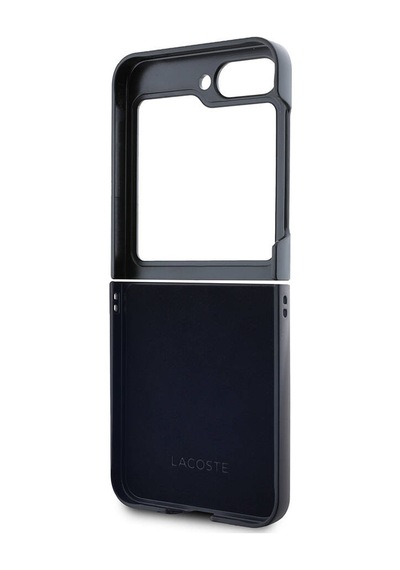 Galaxy Z Flip 6 Uyumlu Kılıf Lacoste Lisanslı Pu Pike Desenli Yüzey İkonik Timsah Dokuma Logo Siyah