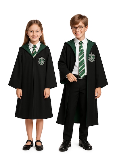 Kg Harry Potter Slytherin Premium Kostüm Cübbe Gözlük Hediyeli Yeşil