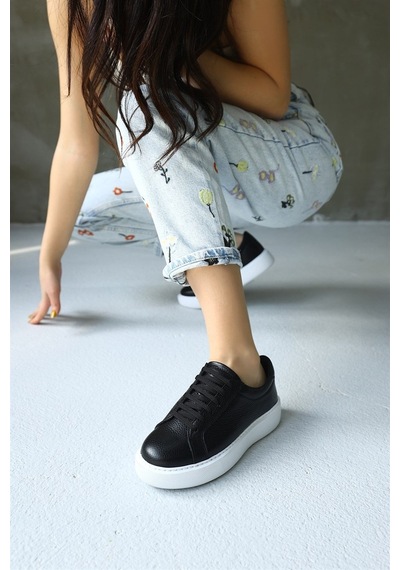 Julia Siyah Hakiki Deri Kadın Sneaker-Siyah