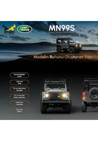 Mn Model Mn99s V2 1/12 Land Rover Defender 4wd Rc Model Crawler Offroad Uzaktan Kumandalı Araba Truck Rtr Lisanslı Gümüş+dahili Işık Seti Mn-99s V2