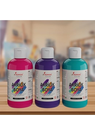 Mor, Fuşya, Turkuaz Akrilik Boya 3'lü Set 3x250 Gr 0,15 L