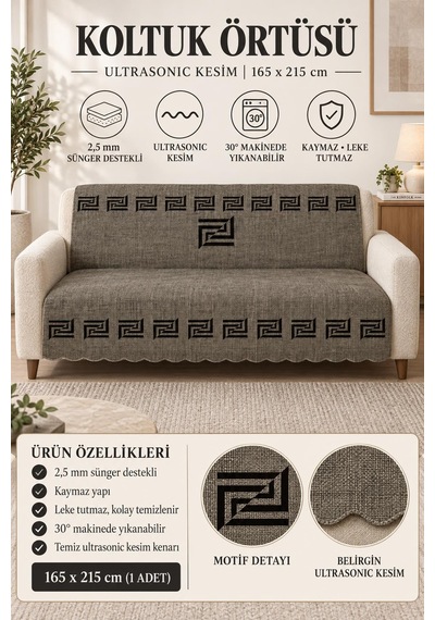 Çok Amaçlı Kadife Koltuk Örtüsü Kaymaz Süngerli 165x215 Cm Modern Bohem Çekyat Şalı Piknik Masa Örtüsü Alk2 Antrasit