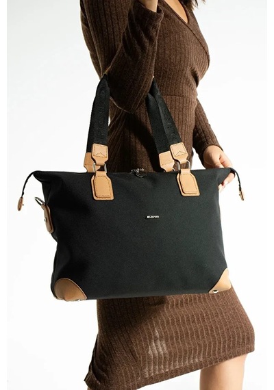 Just Polo Kadın Büyük Valiz Boy Ayarlanabilir Askılı Lüks El Ve Omuz Çantası Shopper Siyah Taba