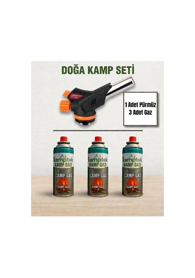 Kamptek Bütan Propan 3 Adet Gaz Kartuşu 400 Ml 1 Adet 1300 C / 2500 F Kamp Pürmüz Başlığı Kırmızı