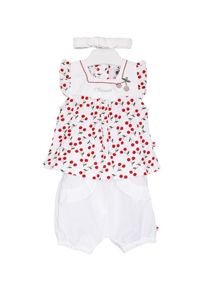 S-Mall Caramell Bebek Takımı - 3 Lü - Tkk6173 - Cherry - Beyaz