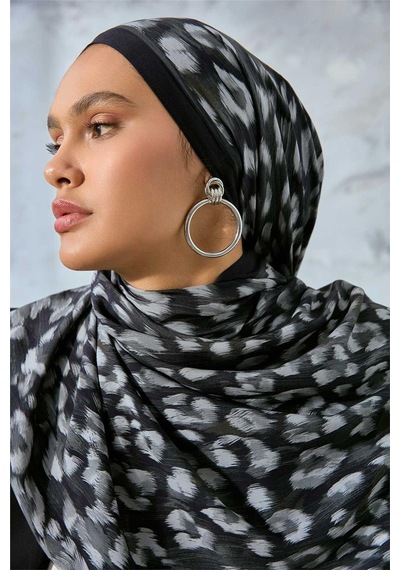 Silk Home Eco Viscose Şal Siyah Füme Gümüş Leopar Desenli Nefes Alan 90x200 Çok Renkli