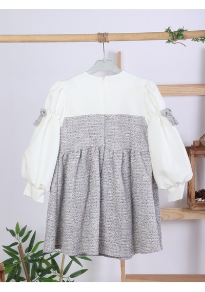 Xo Kids Kurdele Detaylı Kız Çocuk Elbise 4-10 Yaş 4407 Beyaz - Mor